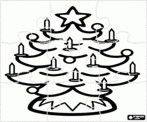 Christmas tree with ornaments puzzle coloring page