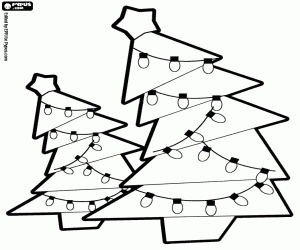 Christmas trees with little lights coloring page