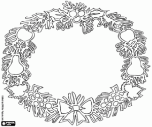 Christmas wreath with fruit coloring page