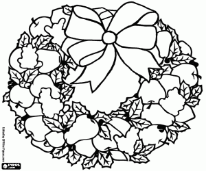Christmas wreath with fruits coloring page