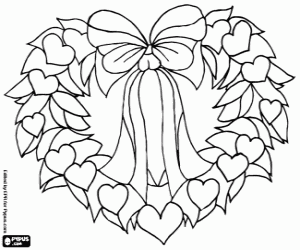 Christmas wreath of hearts coloring page