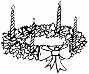 Christmas wreath of holly nd candles coloring page