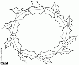 Christmas wreath with holly coloring page