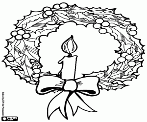 Christmas wreath with a lit candle coloring page
