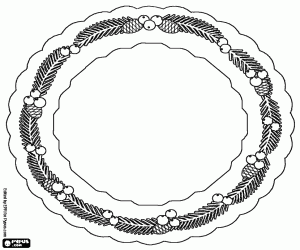 Christmas wreath made with fir coloring page