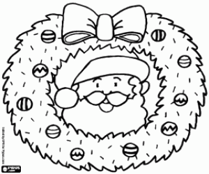 Christmas wreath and Santa Claus coloring page