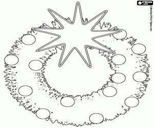 Christmas wreath with a star coloring page