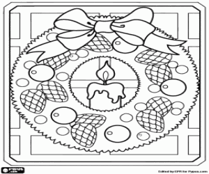 Christmas wreath with a candle coloring page