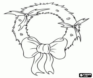 Christmas wreath with ribbons coloring page