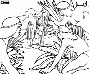Christopher Columbus' disembarkation coloring page