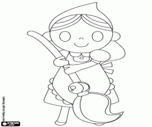 Cinderella. The beautiful young woman with the broom coloring page