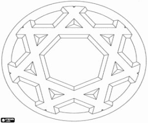 Circular mandala of Escher style coloring page