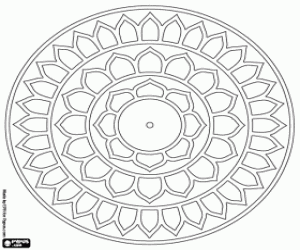 Circular mandala with flower petals coloring page