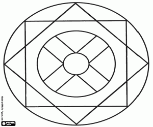 Circular mandala with squares coloring page