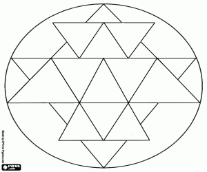 Circular mandala with a yantra coloring page