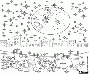 City with Christmas decorations coloring page