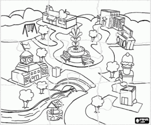 City's center puzzle coloring page