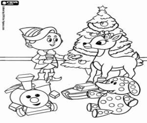 Clarice, Hermey and the toys coloring page