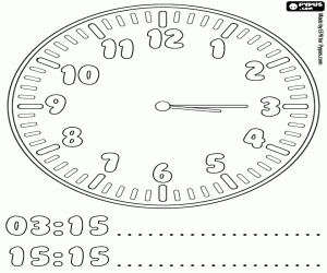 Clock hands at quarter past three coloring page