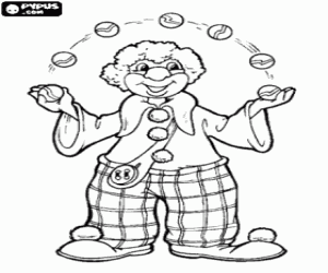 Clown and balls juggling coloring page