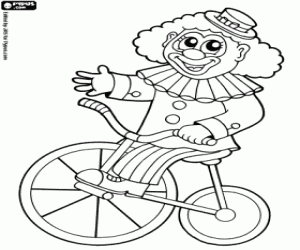 Clown on a bicycle coloring page