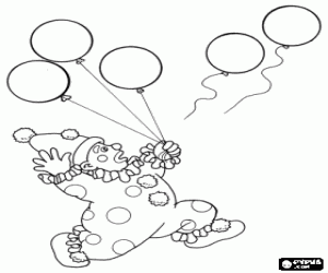 The clown chasing balloons coloring page