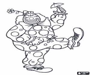 A clown with a duck and a umbrella coloring page