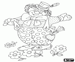 A clown with the flowers coloring page