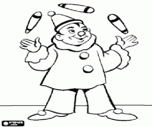 The clown and the juggling coloring page