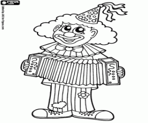 A clown playing the accordion coloring page