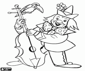 Clown playing the cello coloring page