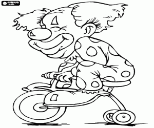A clown and a small tricycle coloring page