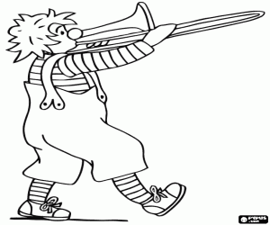 A clown and a trumpet coloring page