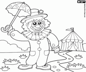 Clown with umbrella coloring page