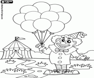 Clown with balloons coloring page