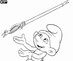 Clumsy Smurf and the magic wand coloring page