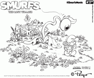 Clumsy Smurf and the strange plant coloring page