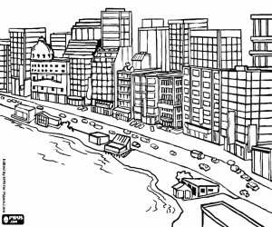 A coastal tourist city coloring page