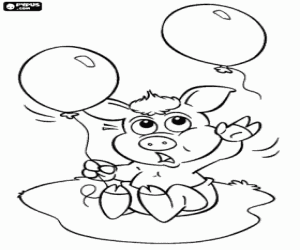 The Cocoricó piglet and the balloons coloring page