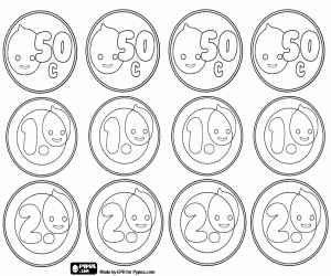 Coins of Pypus of 0.50, 1 and 2 coloring page