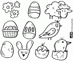 Collection of Easter drawings coloring page