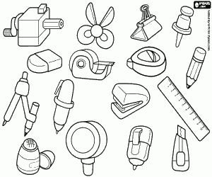 Collection of office supplies coloring page