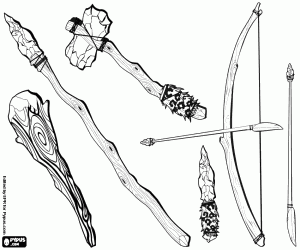 Collection of prehistoric weapons coloring page