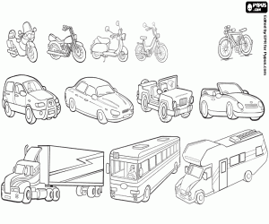Collection of road vehicles coloring page