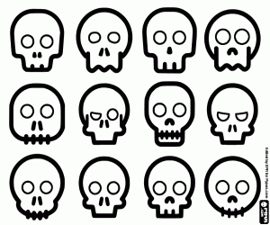 Collection of twelve skulls coloring page