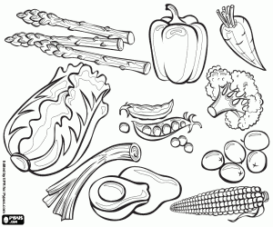 A collection of vegetables coloring page