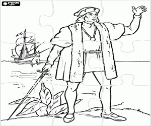 Columbus in the new lands puzzle coloring page
