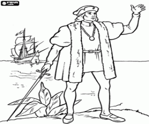 Columbus in the new lands coloring page
