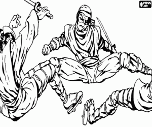 A combat between two ninjas coloring page
