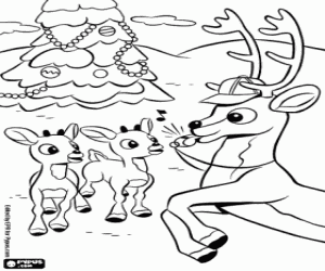 Comet and two young reindeers coloring page